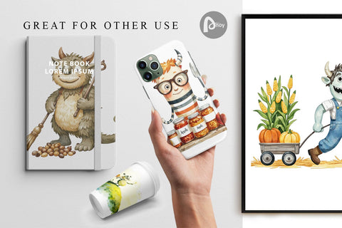 Digital Paper Autumn Critter Monsters Digital Pattern artnoy 