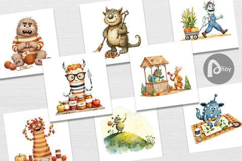 Digital Paper Autumn Critter Monsters Digital Pattern artnoy 