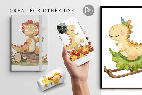 Digital Paper Autumn Dino Friends Digital Pattern artnoy 