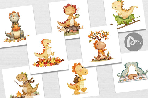 Digital Paper Autumn Dino Friends Digital Pattern artnoy 