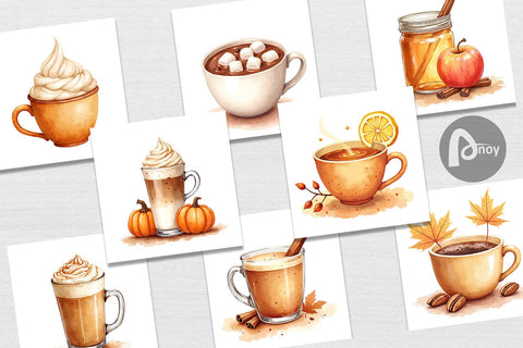 Digital Paper Autumn Drinks Digital Pattern artnoy 