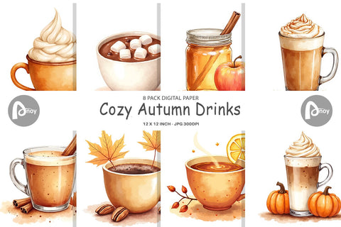 Digital Paper Autumn Drinks Digital Pattern artnoy 