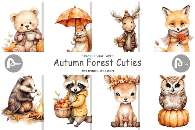 Digital Paper Autumn Forest Cuties Digital Pattern artnoy 