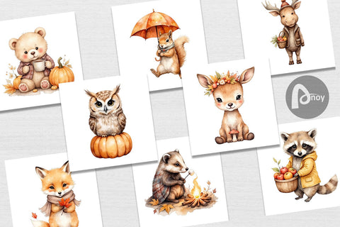 Digital Paper Autumn Forest Cuties Digital Pattern artnoy 