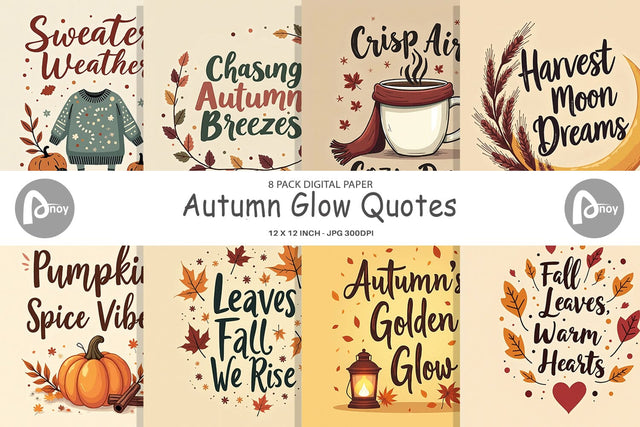 Digital Paper Autumn Glow Quotes Digital Pattern artnoy 
