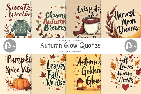 Digital Paper Autumn Glow Quotes Digital Pattern artnoy 
