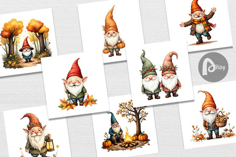 Digital Paper Autumn Gnome Friends Digital Pattern artnoy 