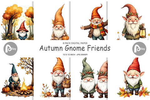 Digital Paper Autumn Gnome Friends Digital Pattern artnoy 