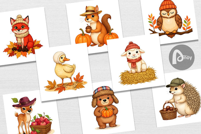 Digital Paper Autumn Hat Critters Digital Pattern artnoy 