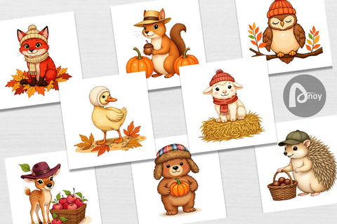 Digital Paper Autumn Hat Critters Digital Pattern artnoy 