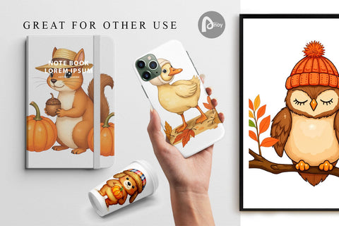 Digital Paper Autumn Hat Critters Digital Pattern artnoy 