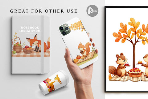 Digital Paper Autumn Picnic Animals Digital Pattern artnoy 