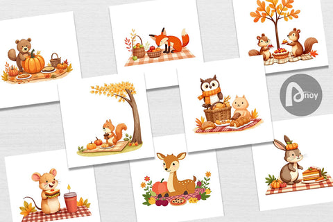 Digital Paper Autumn Picnic Animals Digital Pattern artnoy 