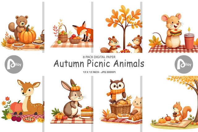 Digital Paper Autumn Picnic Animals Digital Pattern artnoy 