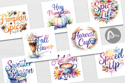 Digital Paper Autumn Pumpkin Spice Quotes Digital Pattern artnoy 