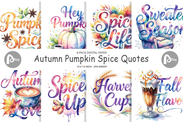Digital Paper Autumn Pumpkin Spice Quotes Digital Pattern artnoy 