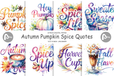 Digital Paper Autumn Pumpkin Spice Quotes Digital Pattern artnoy 