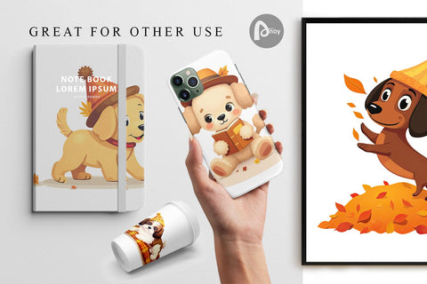 Digital Paper Autumn Puppy Parade Digital Pattern artnoy 