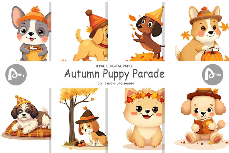 Digital Paper Autumn Puppy Parade Digital Pattern artnoy 