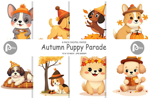 Digital Paper Autumn Puppy Parade Digital Pattern artnoy 