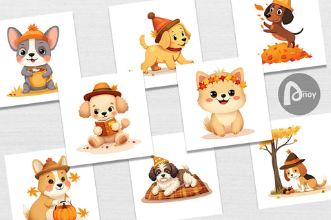 Digital Paper Autumn Puppy Parade Digital Pattern artnoy 