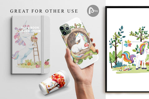 Digital Paper Autumn Unicorn Whimsy Digital Pattern artnoy 