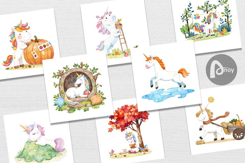 Digital Paper Autumn Unicorn Whimsy Digital Pattern artnoy 