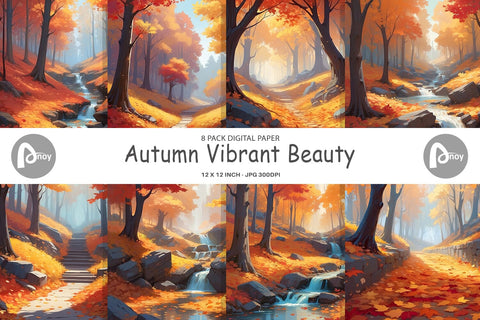 Digital Paper Autumn Vibrant Beauty Digital Pattern artnoy 