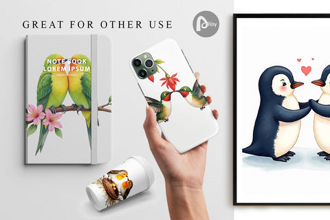 Digital Paper Avian Affection Watercolor Bird Couples Digital Pattern artnoy 