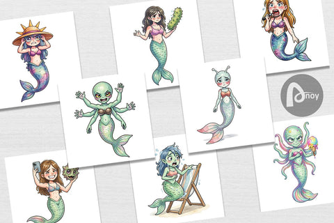 Digital Paper Awkward Alien Mermaids Digital Pattern artnoy 