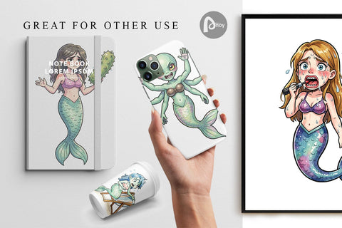 Digital Paper Awkward Alien Mermaids Digital Pattern artnoy 