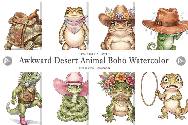 Digital Paper Awkward Desert Animal Boho Watercolor Digital Pattern artnoy 
