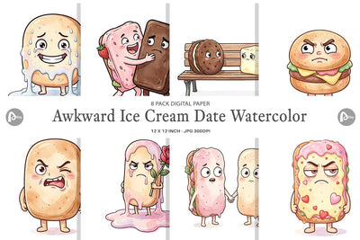 Digital Paper Awkward Ice Cream Date Watercolor Digital Pattern artnoy 