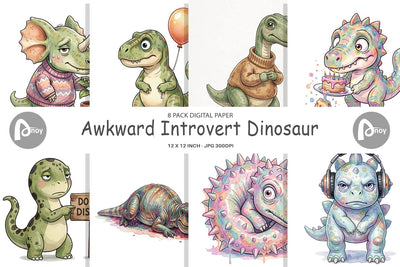 Digital Paper Awkward Introvert Dinosaur Digital Pattern artnoy 