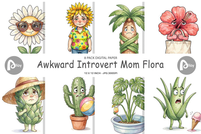 Digital Paper Awkward Introvert Mom Flora Sublimation artnoy 