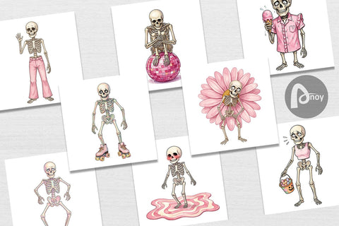 Digital Paper Awkward Pink Skeleton Retro Watercolor Digital Pattern artnoy 