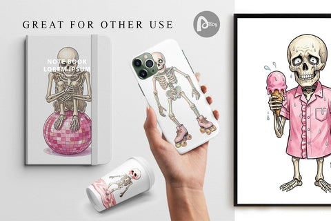 Digital Paper Awkward Pink Skeleton Retro Watercolor Digital Pattern artnoy 