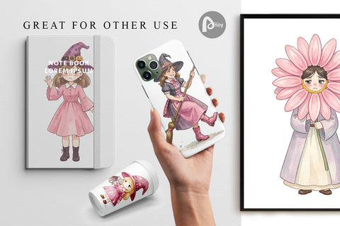Digital Paper Awkward Pink Witch Retro Watercolor Digital Pattern artnoy 