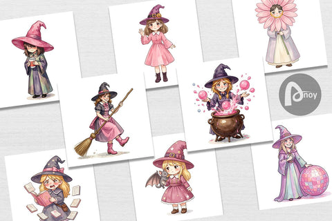 Digital Paper Awkward Pink Witch Retro Watercolor Digital Pattern artnoy 