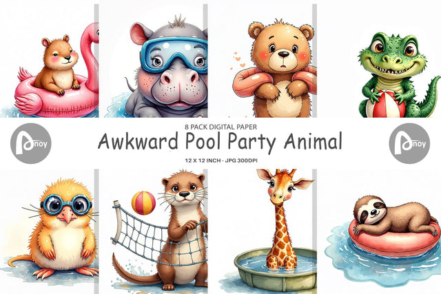 Digital Paper Awkward Pool Animals Digital Pattern artnoy 