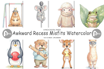 Digital Paper Awkward Recess Misfits Watercolor Digital Pattern artnoy 