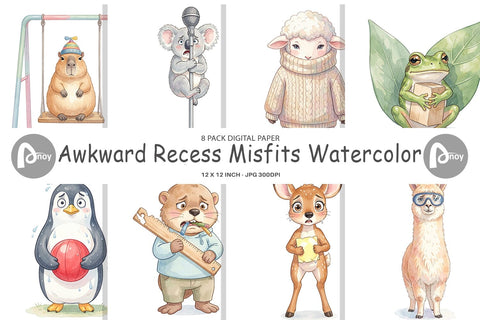 Digital Paper Awkward Recess Misfits Watercolor Digital Pattern artnoy 