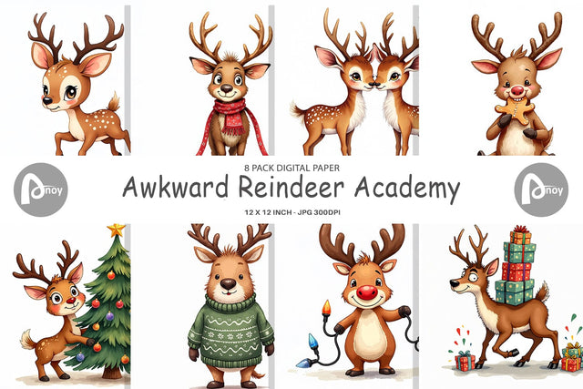 Digital Paper Awkward Reindeer Academy Digital Pattern artnoy 