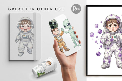 Digital Paper Awkward Space Kid Watercolor Sublimation artnoy 