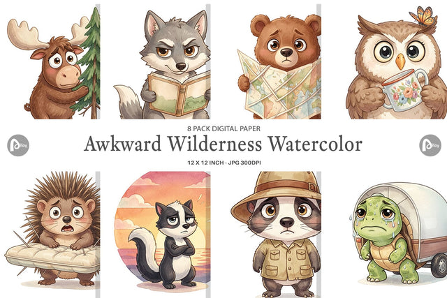Digital Paper Awkward Wilderness Watercolor Digital Pattern artnoy 