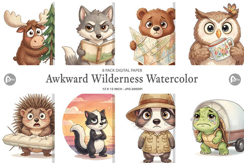 Digital Paper Awkward Wilderness Watercolor Digital Pattern artnoy 