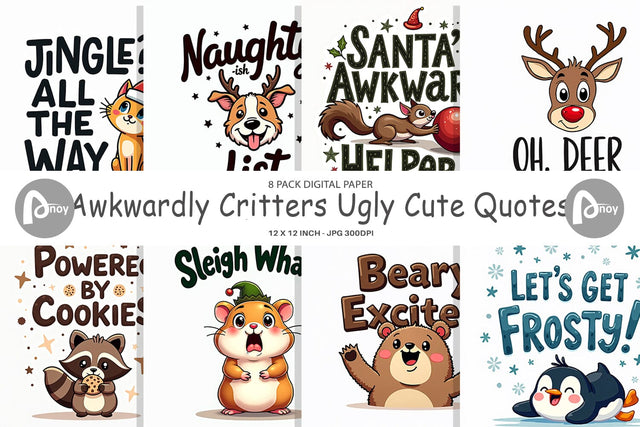 Digital Paper Awkwardly Festive Critters: Ugly Cute Animal Quotes Digital Pattern artnoy 