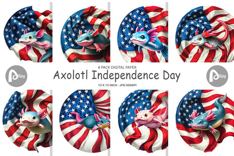 Digital Paper Axolotl 4th of July Digital Pattern artnoy 