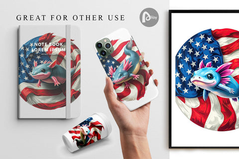 Digital Paper Axolotl 4th of July Digital Pattern artnoy 