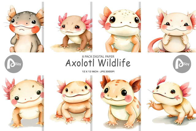 Digital Paper Axolotl Wildlife Digital Pattern artnoy 